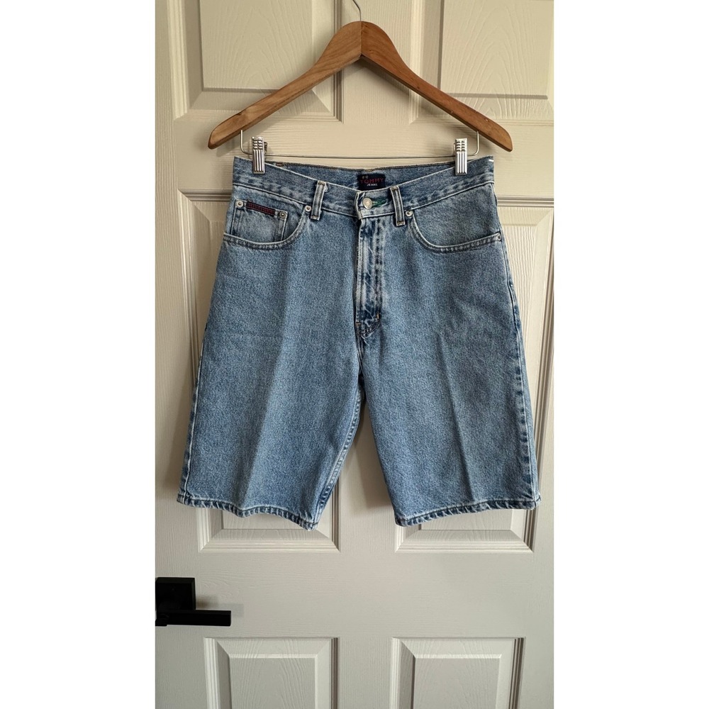 Tommy Hilfiger Denim Shorts Mens 29 Light Blue Vintage 90s Flag Logo Relaxed Fit